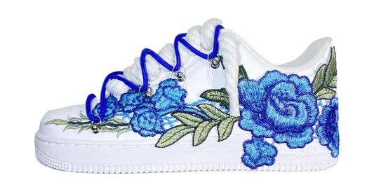 Nike Air Force 1 Low Triple White Double Laces Blue Flower - OutStockzz