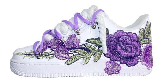 Nike Air Force 1 Low Triple White Double Laces Purple Flower - OutStockzz
